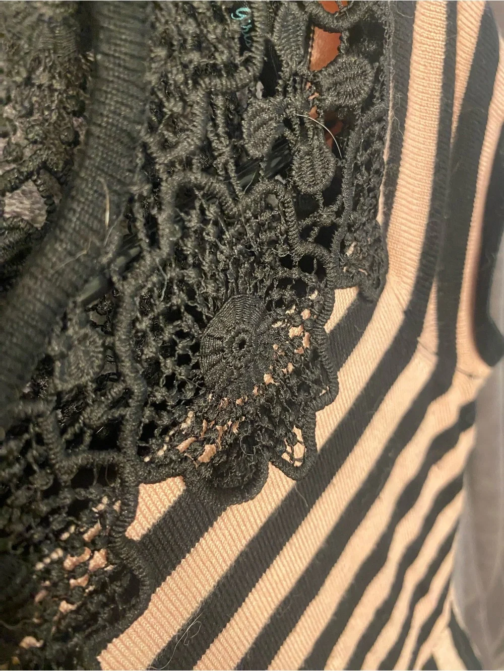 My Michelle Black and Cream Striped Lace-Yoke Fit & Flare Mini Dress